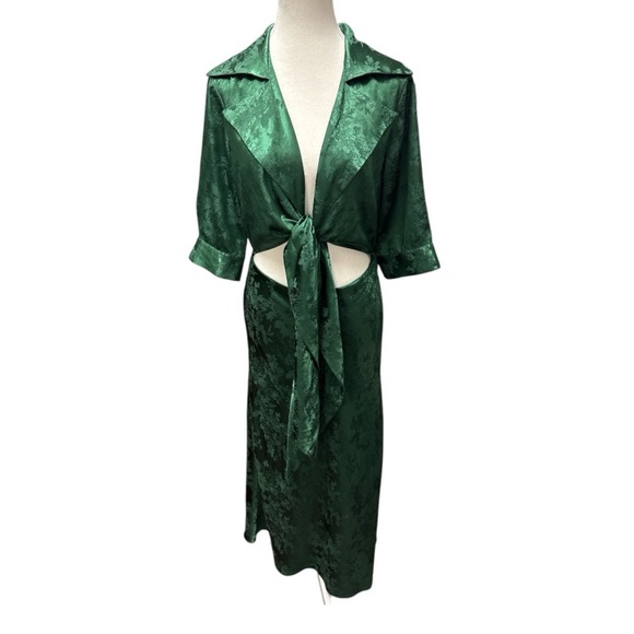 Ronny Kobo Carol Collared Faux Wrap Maxi Dress In Green Size Large - Picture 2 of 14